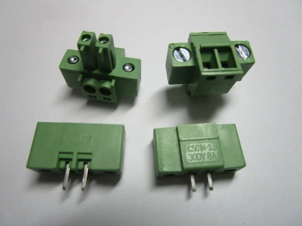 

50 pcs With Embossmen Straight 2 pin Pitch 3.5mm Screw Terminal Block Connector Green Color Pluggable Type with straight pin