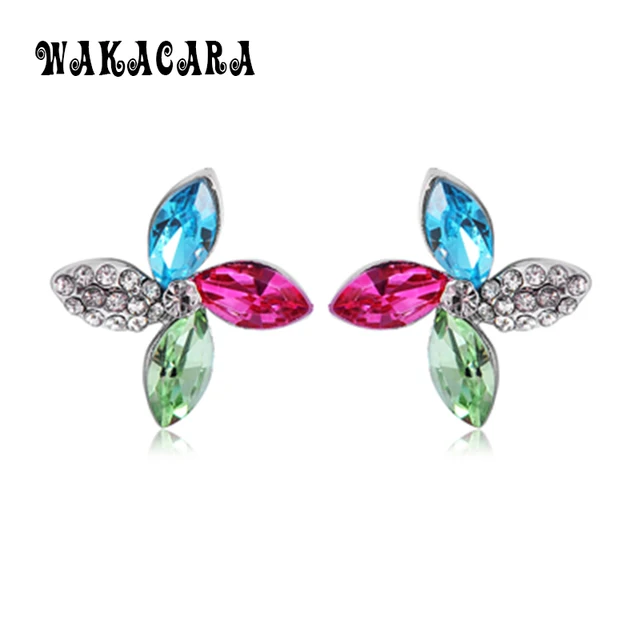 New Silver Color Crystal Stud Earrings For Women Statement Colorful New Silver Color Crystal Stud Earrings For Women Statement Colorful Clover Online Ping India Bijuteria Feminina