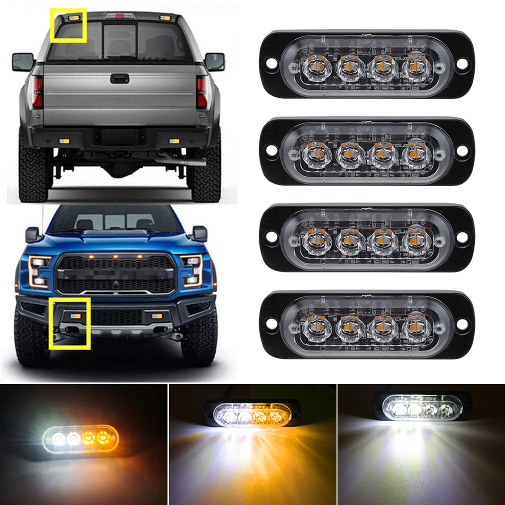 

White Amber 4LED Car Truck Emergency Beacon Warning Hazard Flash Recovery Strobe Light BARS 12V waterproof