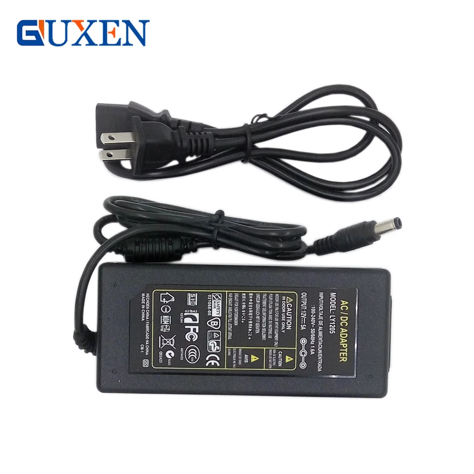 

GUXEN 12V 5A 60W Led Power Adapter for Led Strip 3528 5050 Voltage Input 110-240V Transformer with EU US AU UK Plug Power Supply