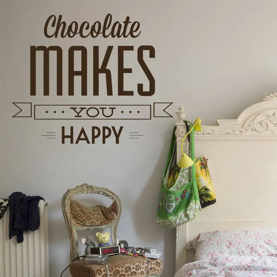 Autocollants Muraux Avec Citations De Vie Za177 Autocollant Mural Amovible Chocolat Fait Bonheur Pour Chambre A Coucher Decor De Maison Autocollant D Art Mural Aliexpress
