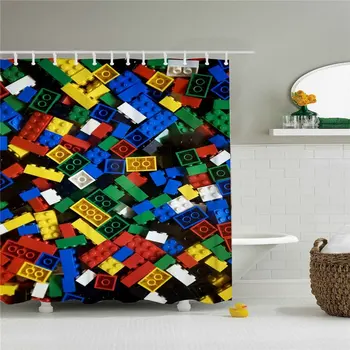 

Colorful Blocks Shower Curtain Water,Soap,and Mildew resistant-Machine Washable-12 Shower Hooks are Included