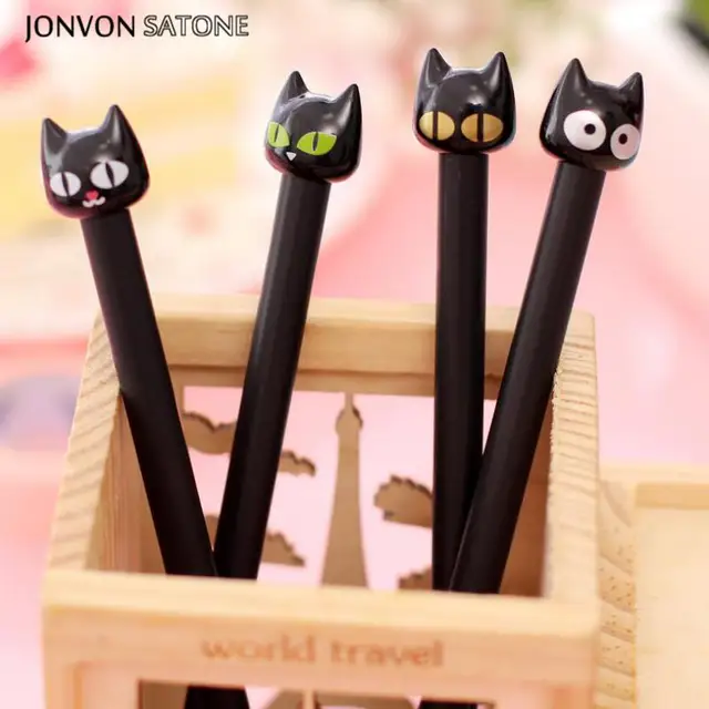 Jonvon Satone 5pcs Black Cat Pen Black Cat Doll Neutral Pen 0.5mm Cartoon Pattern Pen Gel Cute Korean Stationery School Supplies 1