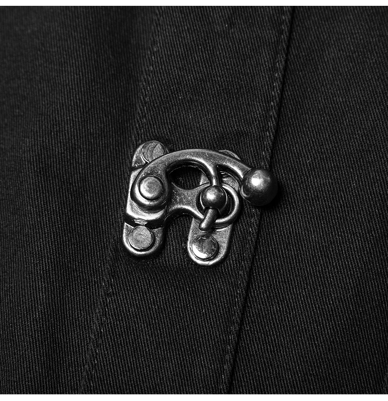 Панк РЕЙВ панк рок PU кожа плечо с коротким рукавом мужские джинсовые рубашки металлическая пряжка неэластичный твил блузки черная одежда