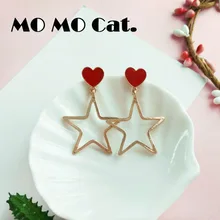 

Free shipping Fashion jewelry Wholesale gift Lovely and simple love bosom friend heart-shaped five-pointed star earring.