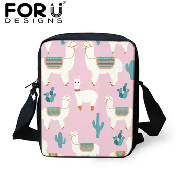 

FORUDESIGNS Personalized Cartoon Alpaca Print Teenager Girl Mini School Bag Cool Messenger Bags Kindergarden Small Shoulder Bags