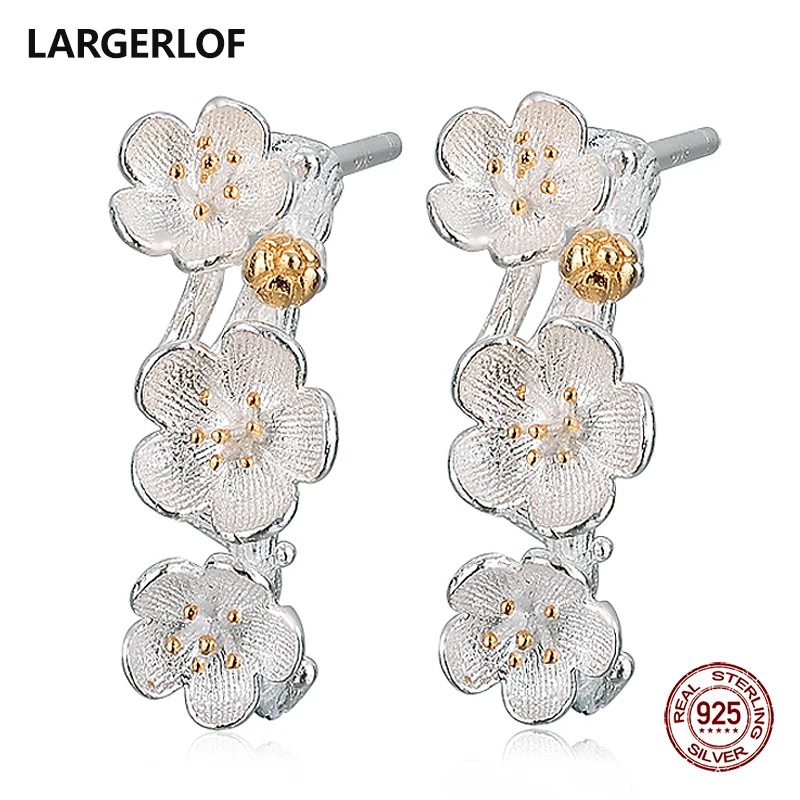 Largerlof 925 стерлингов Серебряные серьги цветок Серьги Серебристые модные женские