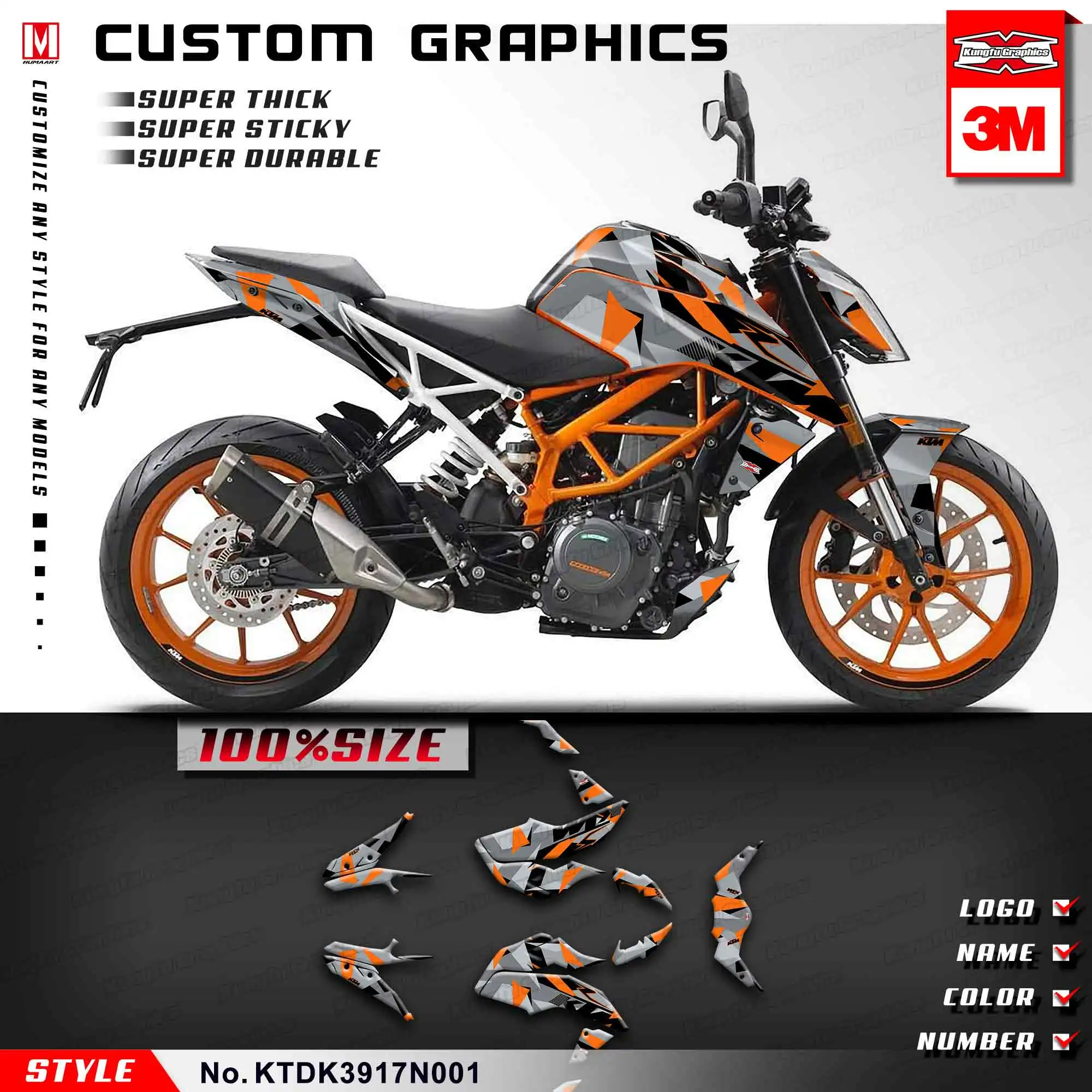 KUNGFU GRAPHICS Restyle Набор для украшения мотоцикла для KTM DUKE 390 DUKE390 виниловая пленка полный дизайн стикеров - Цвет: KTDK3917N001