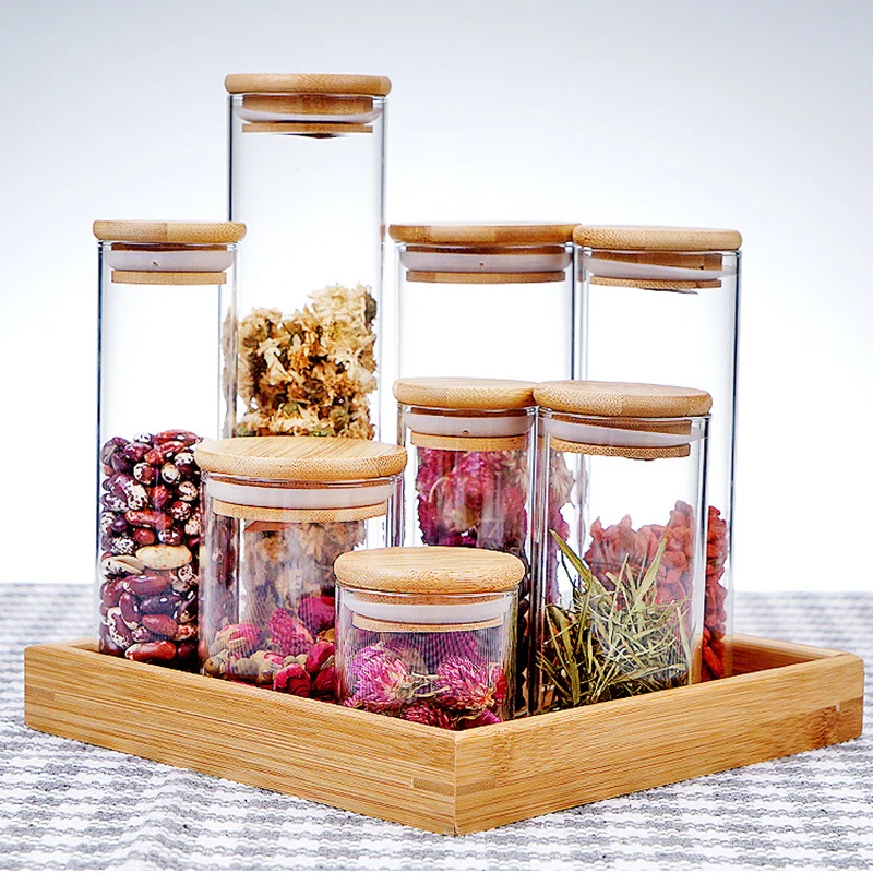 Transparent Glass Jars Seal Jars Grains Storage Bottles Spice Jar Kitchen Storage Organization