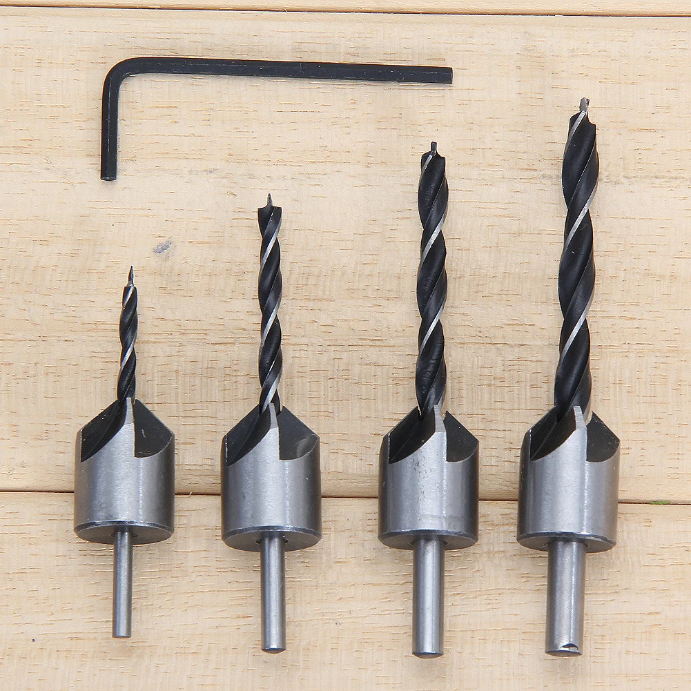 4Pcs 3mm 6mm HSS 5 Flute Countersink Drill Bit Set Drill Press Set