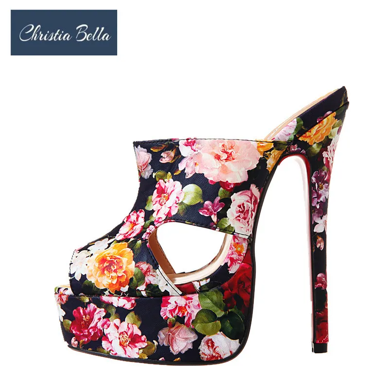 

Women Pumps 2019 New Summer Fashion Women High Heels Floral Leather Women Shoes 16cm Heel Shoes Women Slippers Sexy Party Shoes