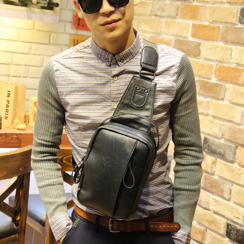 Quality PU leather chest bag men sling bag fashion crossbody chest bags camera chest pack sling ...