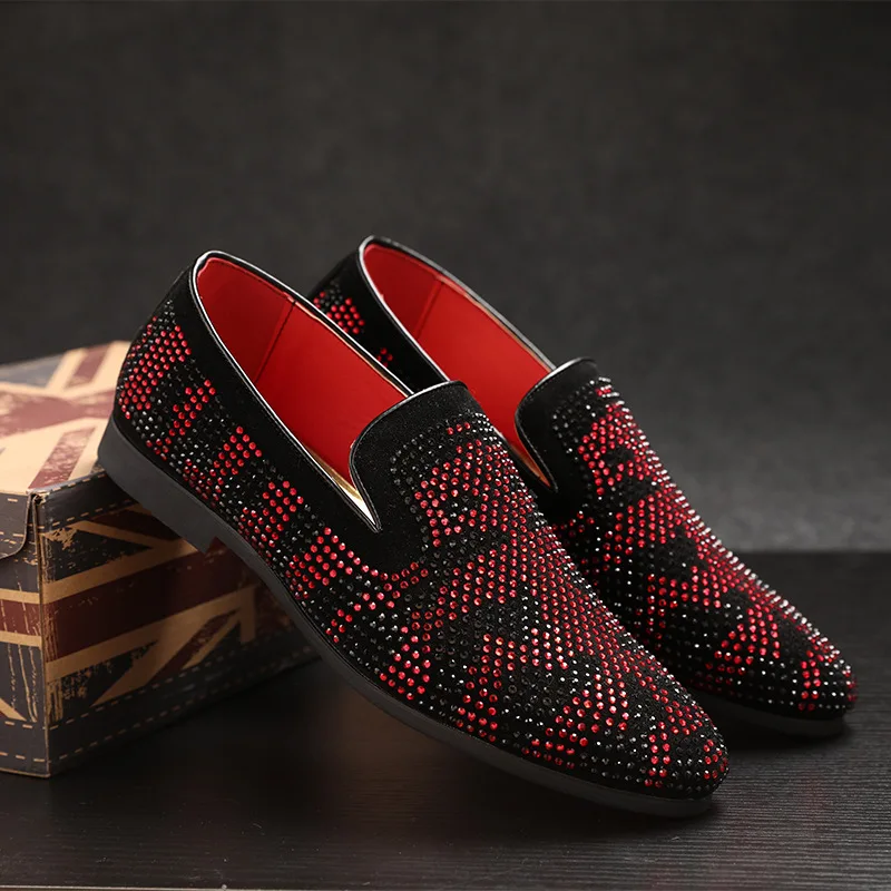 

Handmade Glitter rhinestone Men Loafers Bling Luxury Colorful Rhinestone Noble Dress Shoes Wedding Performing Shoes