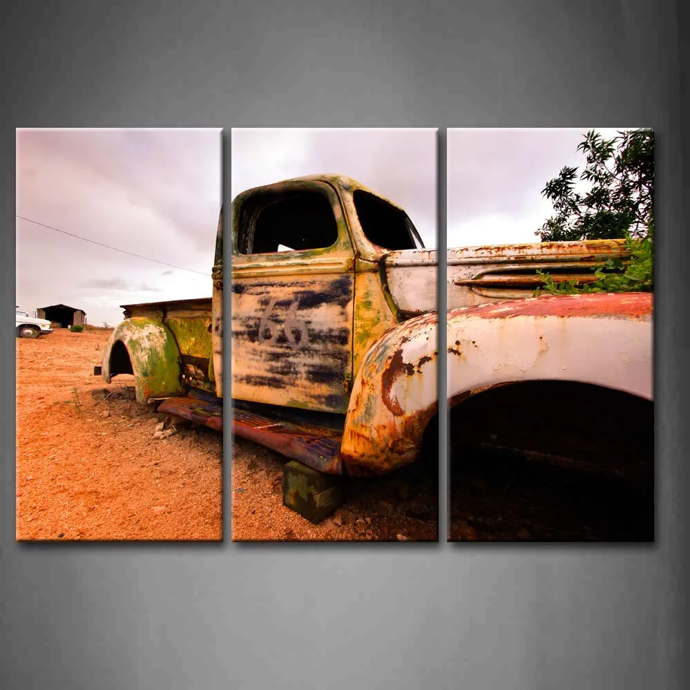 

3 Panels Unframed Wall Art Pictures Old Rustic Truck Canvas Print Artwork Modern Car Posters For Living Room Decor