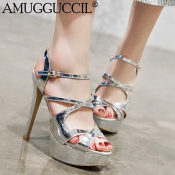 

2020 New Plus Big Size 33-43 Gold Silver Buckle Fashion Sexy High Heels Platform Females Ladies Shoes Summer Women Sandals L1065