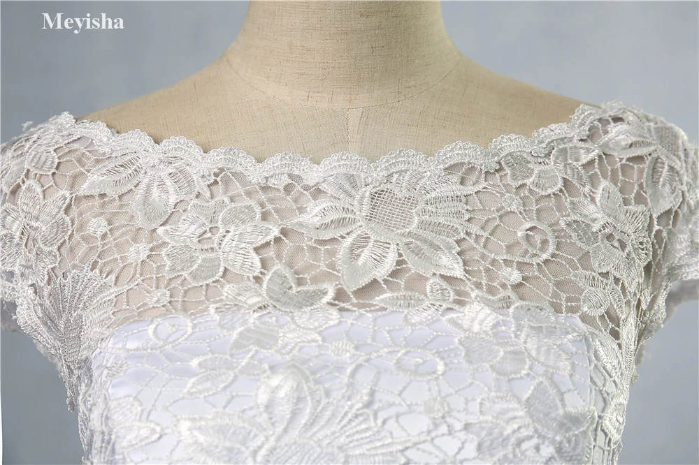 White Ivory Beading Cap Sleeve Lace Wedding Dress