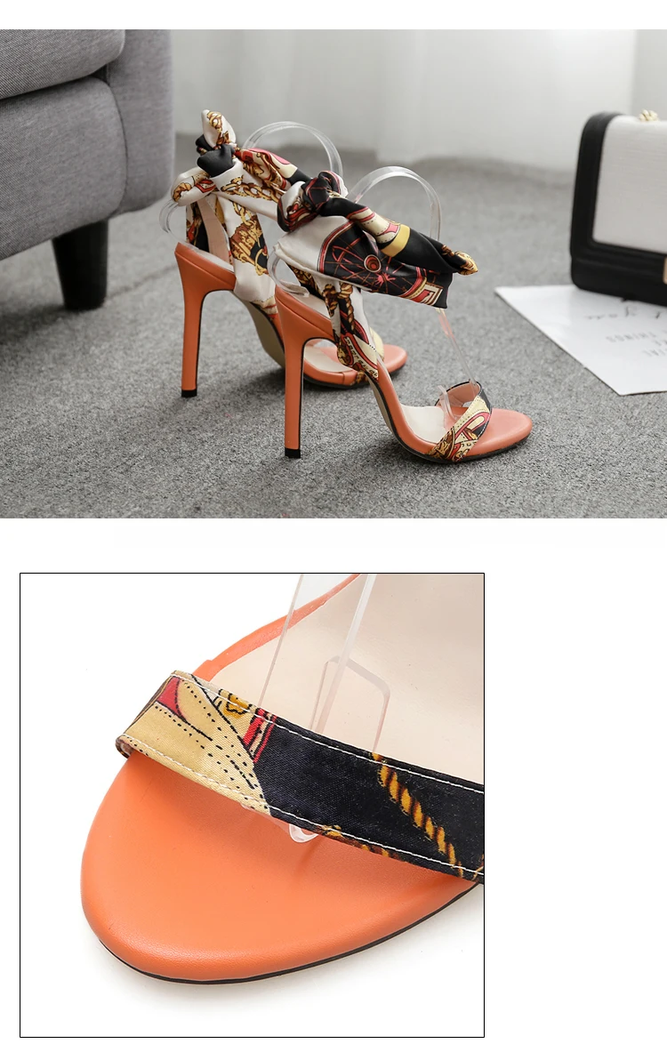 Aneikeh/ PU простые сандалии Женская лента на шнуровке тонкий высокий каблук круглый носок женская обувь вечерние оранжевые вечерние танцевальные размер 40