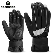 ROCKBROS зимние водонепроницаемые лыжные перчатки с сенсорным экраном противоскользящие теплые флисовые с подогревом Светоотражающие перчатки для сноуборда для катания на лыжах и велосипеде