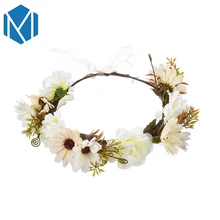 

M MISM Girls Fashion Bohemian Style Chrysanthemum Headbands Ribbon Bowknot Daisy Wedding Floral Hairband Beach Hair Accessories