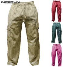 INCERUN, полосатые мужские брюки карго, широкие, хлопковые, с боковыми карманами, мешковатые, армейские, повседневные, дышащие, панталоны, Hombre, S-5XL