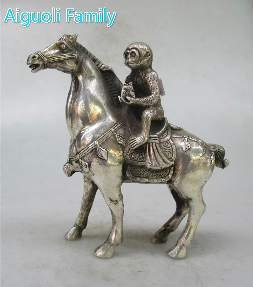 

Metal Crafts Christmas Home decorations+Chinese Old Handwork Tibet Silver Carved Monkey Riding Horse Statue/ sculpture