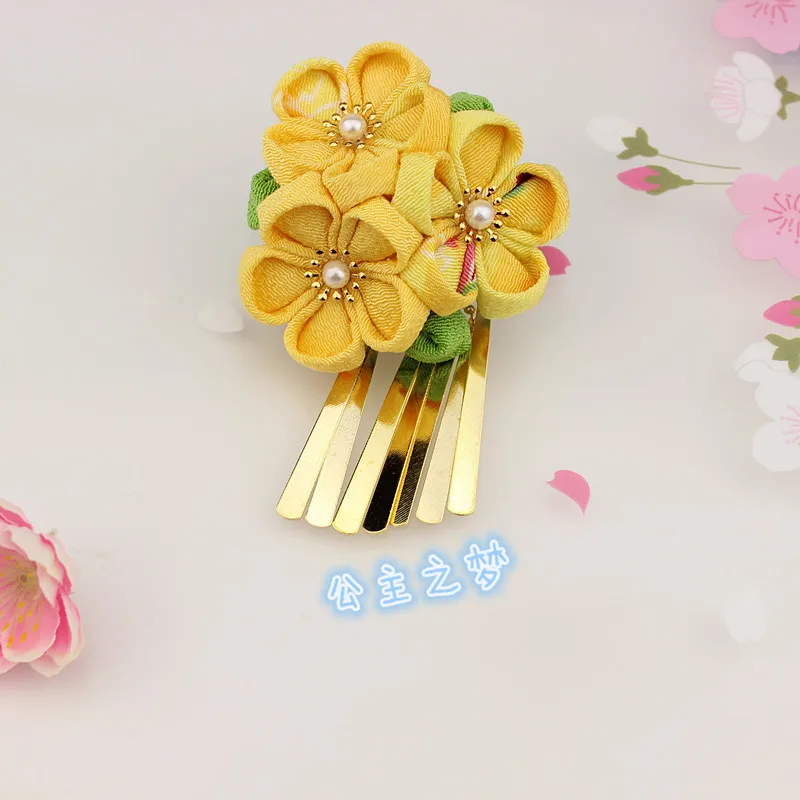 Традиционный японский стиль Kanzashi заколки-крабы для волос Сакура цветок орнамент кисточка ручной работы кимоно юката аксессуар HW005-M