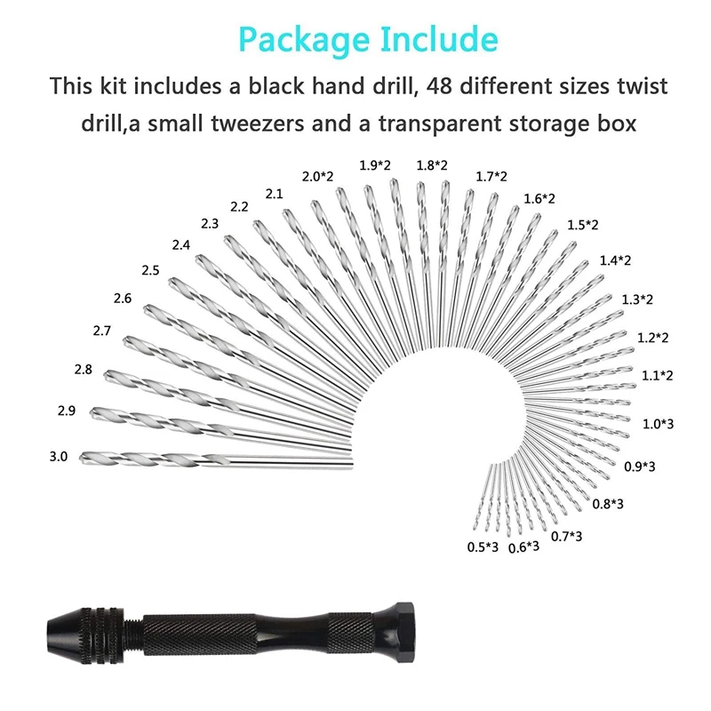 

Hand Drill Set Precision Pin Vise With 49 Pcs Mini Twist Drill Bits For Model,Diy,Jewelry Making,Multipurpose Rotary Tool Dril