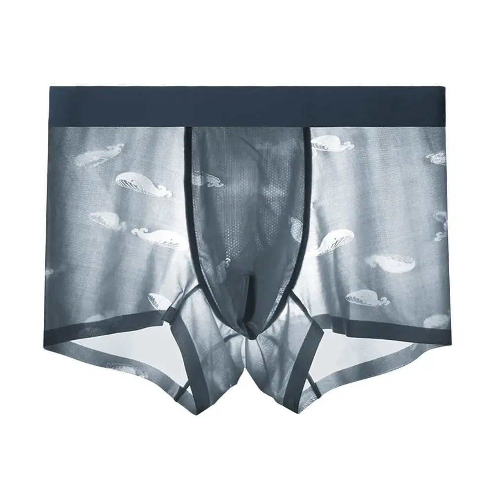 

Breathable Ice Silk Men's Fashion Underwear Non-Slip Thin Pouch Underpants Male Shorts House Transparent Briefs Intimate