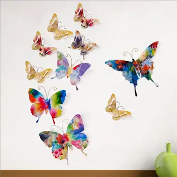 

Creative Wrought Iron Wall Metal Colorful Butterfly Crafts Decoration Home Background 3D Stereo Wall Sticker Mural Ornaments Art