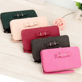 

by dhl or ems 100pcs Cute Bowknot Design Lunch Box Purse Pu Leather Long Zip Tassels Wallet Phone Organizer Bag Card Holder