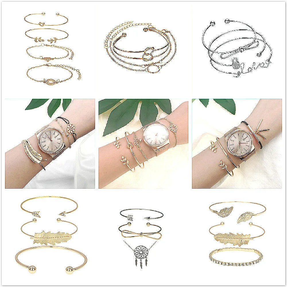 

1 Set Sell Fashion Punk Gold Chain Moon Leaf Crystal Geometry Cuff Bracelets Women Beach Jewelry Direct Sell