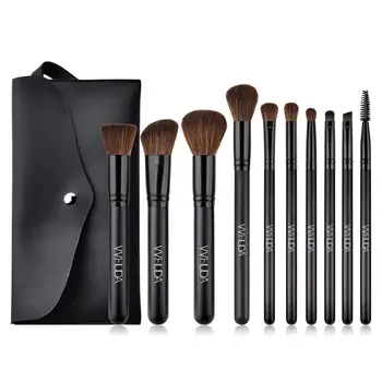 

VVHUDA Cosmetics Set of 10Pcs Makeup Brush Synthetic Fiber Premium Blending Professional Black Collection with PU Leather Pouch