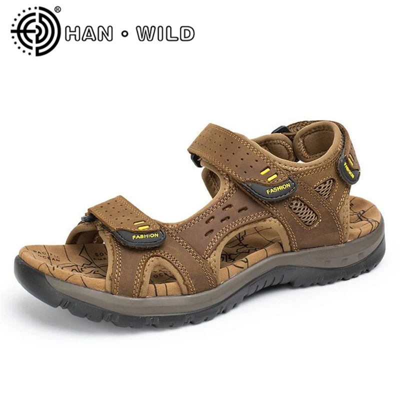 

men sandals genuine leather cowhide male summer shoes non-slip outdoor casual suede leather sandals slippers size 38-45