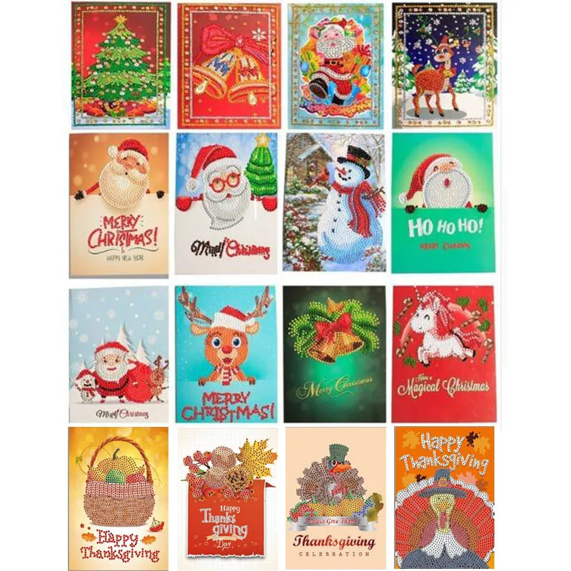 

Kerstkaart Diamant Schilderij Cartoon Thanksgiving Diamant Schilderij Wenskaart Papier Wenskaart Postkaart Craft DIY Kinderdag