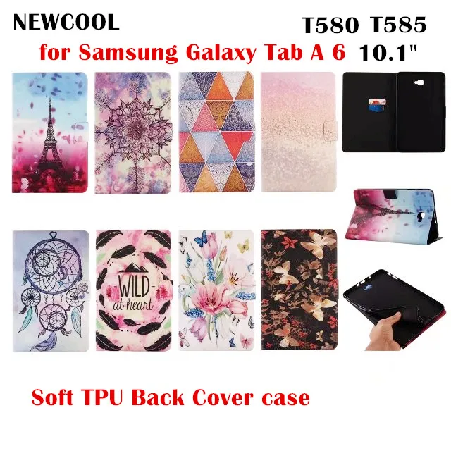 

Flip Cover PU Leather case for Samsung Galaxy Tab A 6 A6 10.1 2016 T580 T585 T580N T585N Tablet Case + Soft TPU Back Cover case