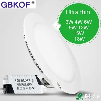 

1pcs/lot Dimmable Ultra thin 3W/4W/ 6W / 9W / 12W /15W/ 25W LED Ceiling Recessed Grid Downlight / Slim Round/Square Panel Light