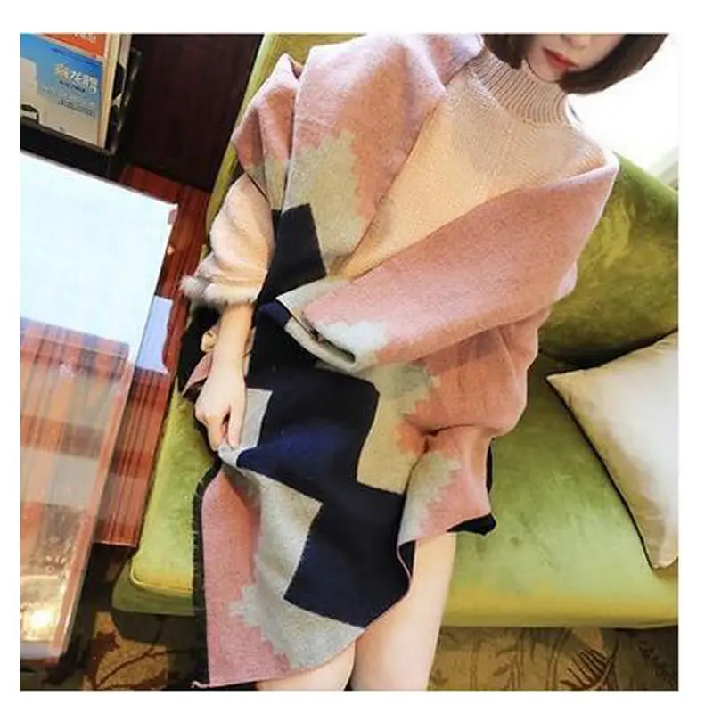 Winter Cashmere Scarf font b Tartan b font Causal Echarpe Hiver Femme Geometric Rhombus Blanket Scarf