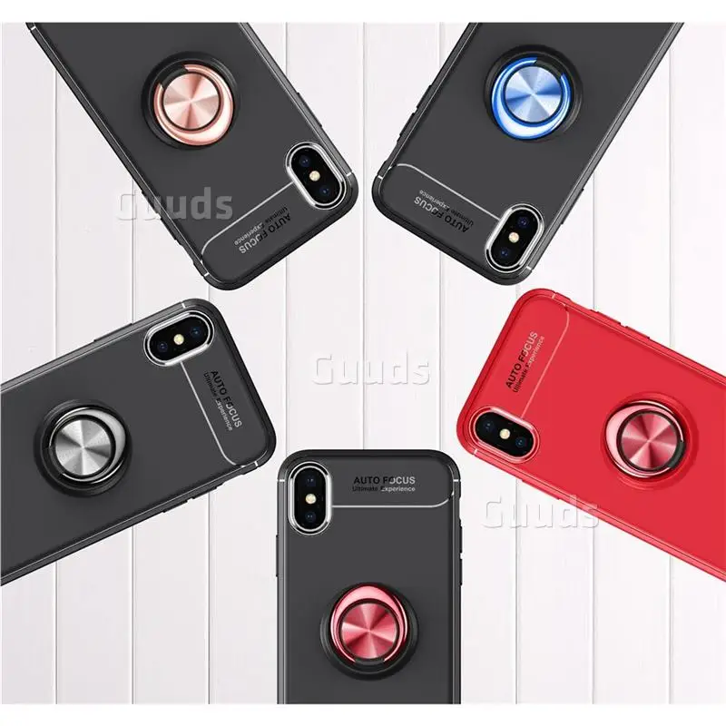 Auto Focus Invisible Ring Holder Soft Phone Case for iPhone X(5.8 inch) - Black
