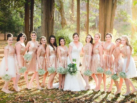 Short Sequin Bridesmaids Dress Rose Gold Sequin Bridesmaids Dress /'Rosalie/' flared skater dress blush bridesmaids dress sparkly