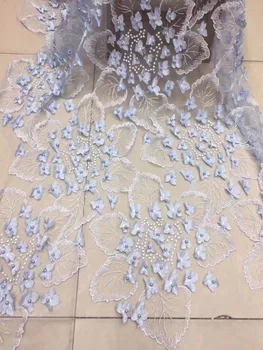 

L-498 french net lace fabric with 3D flowers african beaded lace fabric for party dress
