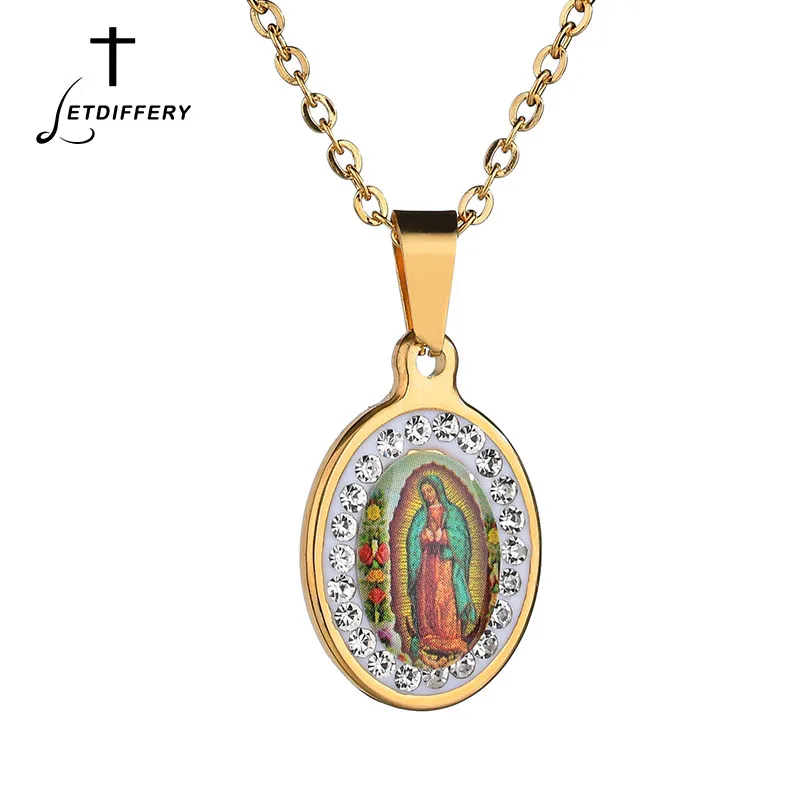 

Letdiffery New Arrival Virgin Mary Medal Rhinestone Notre Dame Statement Necklace Collier Bijoux Femme For Mother's Gift