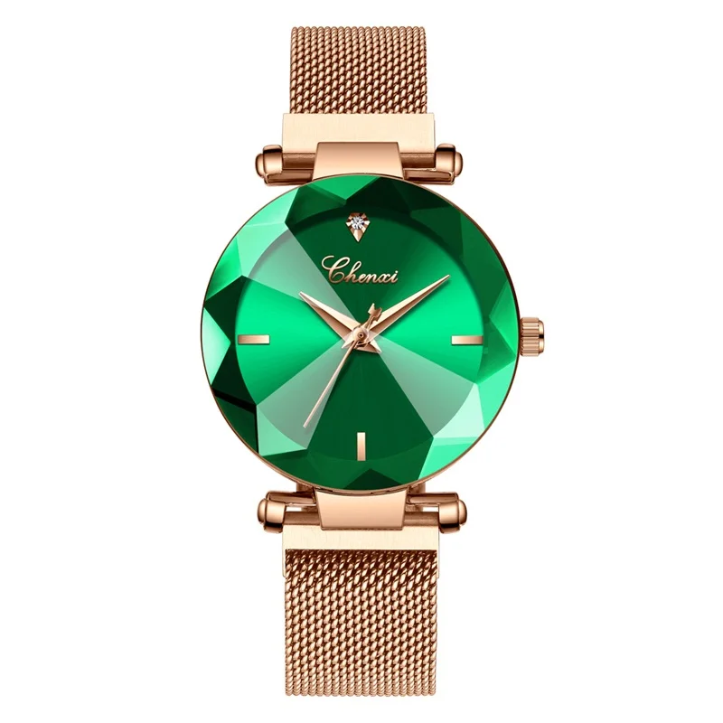 CHENXI Модные 4 цвета огранка камня с геометрическим кристаллом роскошные женские кварцевые часы женские нарядные часы женские часы - Цвет: Green