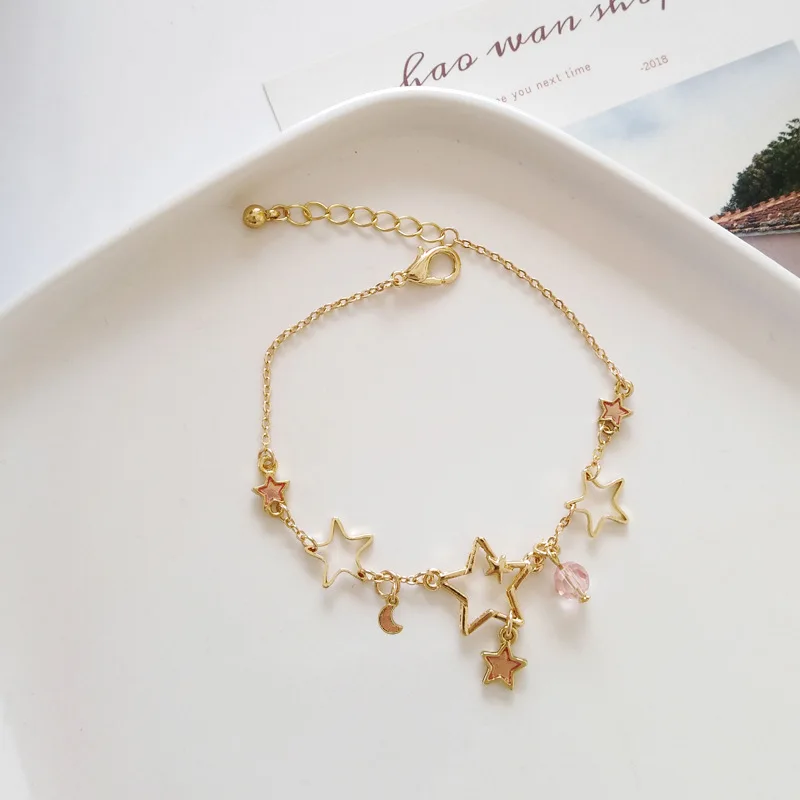 Корейская мода милые звезды луна браслеты для женщин Kawaii звездное небо ювелирные изделия Элегантный дикий медный браслет