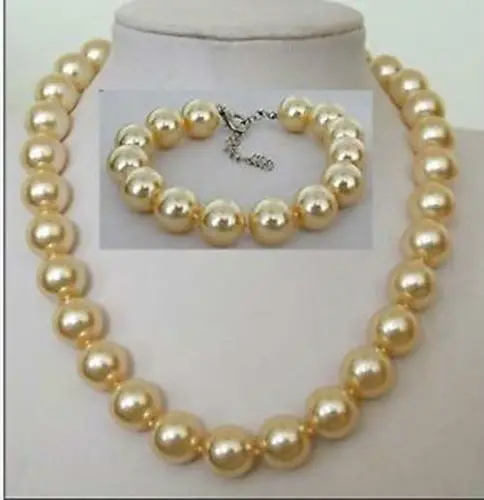 

beautiful 14 mm golden shell pearl necklace bracelet set^^^@^Noble style Natural Fine jewe FREE SHIPPING
