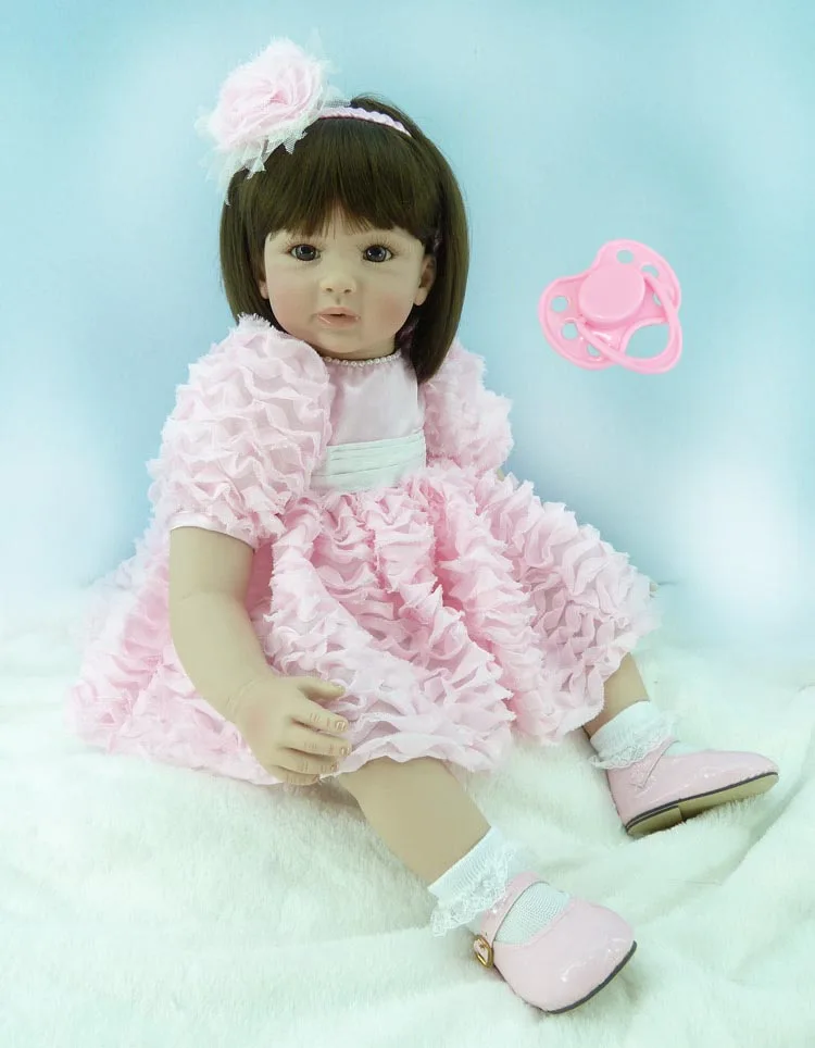 

60cm Silicone Reborn Baby Doll Toys Vinyl Pink Princess Doll Girls Brinquedos Lovely Accompany Sleep Baby Doll Christmas Gift