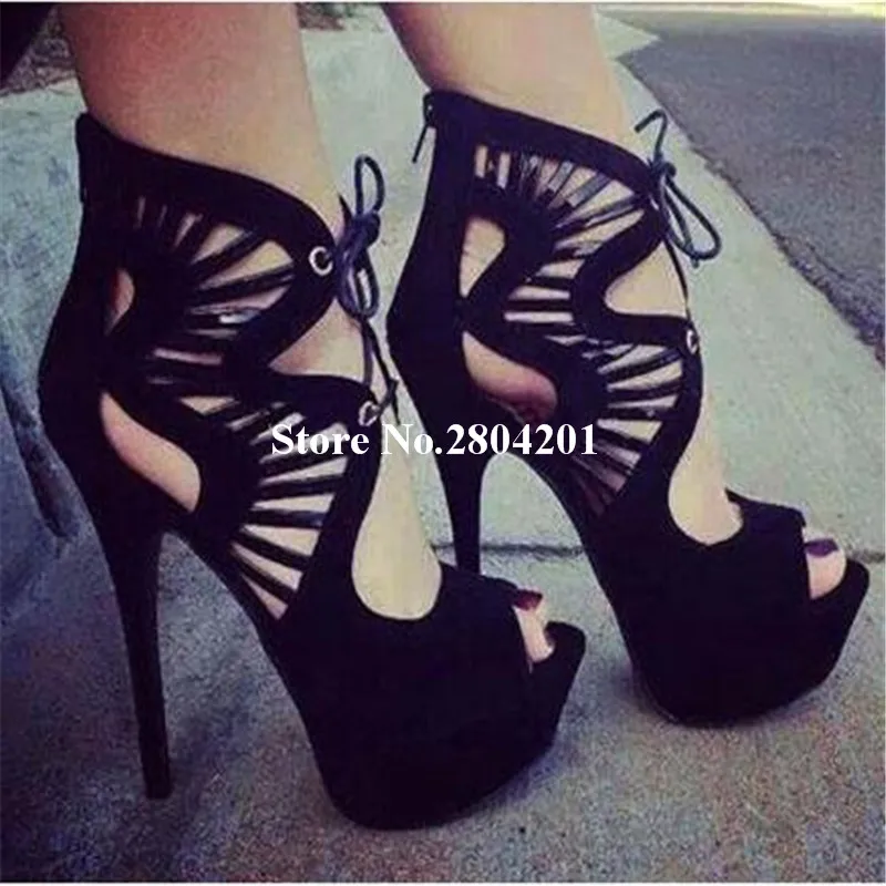 

Mujer Sandals Cut-outs High Platform Cover Heels Lace Up Sandals Women Peep Toe Super High Heels Party Dress Shoes Women