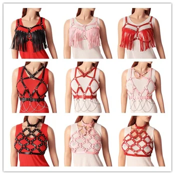 

Sexy Leather Harness Bra Punk Boho Tassel Crop Top Metal Adjustable Women Hollow Out Chest Belt Party Dance Festival Lingerie