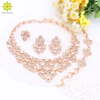 

African Beads Jewelry Sets For Women Necklace Bracelet Earring Colorful Crystal Wedding Set Gold Color Bridal Party Accessories