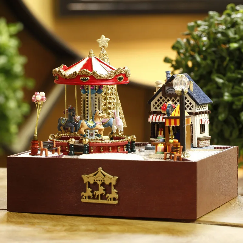 

DIY Doll House Merry-Go-Around Wooden Miniature Doll Houses Furniture Kit Box Puzzle Assemble Toys For Women Children