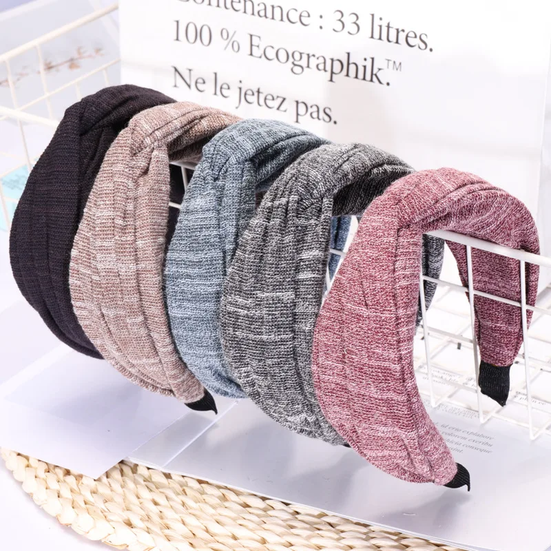 

New Center Knotted Wide Knitted Hairbands For Women Hair Ornaments Fashion Simple Top Knot Headbands for Girls Autumn Winter